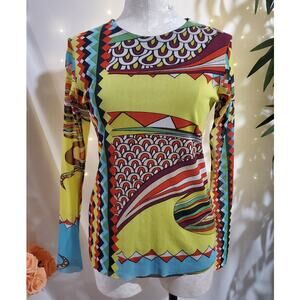 Petit Pois by Viviana G Art to Wear Mesh Sheer Overlay Long Sleeve Top Size XL